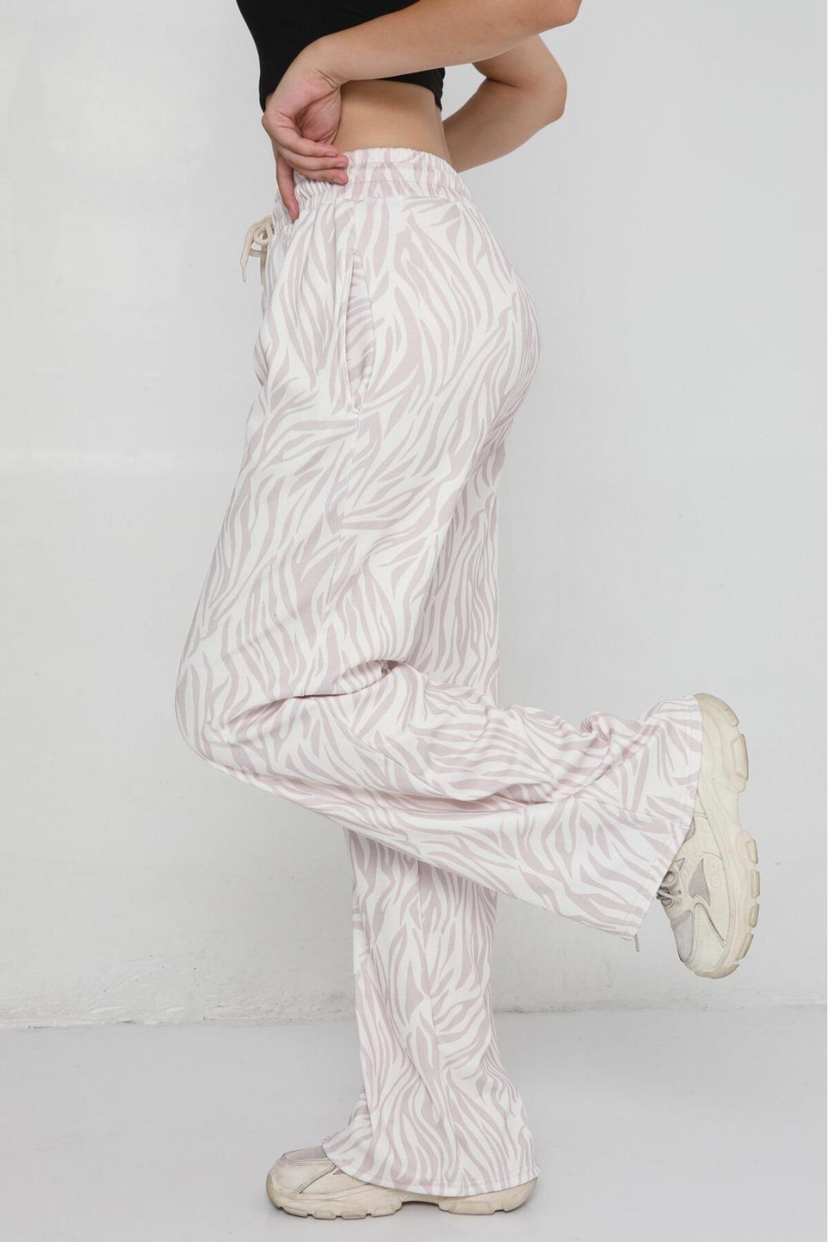 Kadın Desenli Ottoman Kumaş Palazzo Pantolon