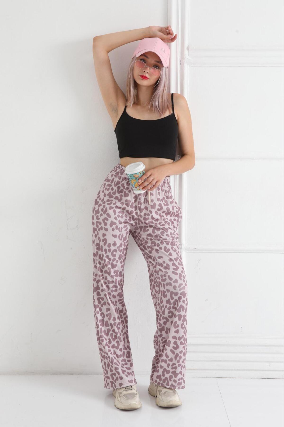 Kadın Desenli Ottoman Kumaş Palazzo Pantolon