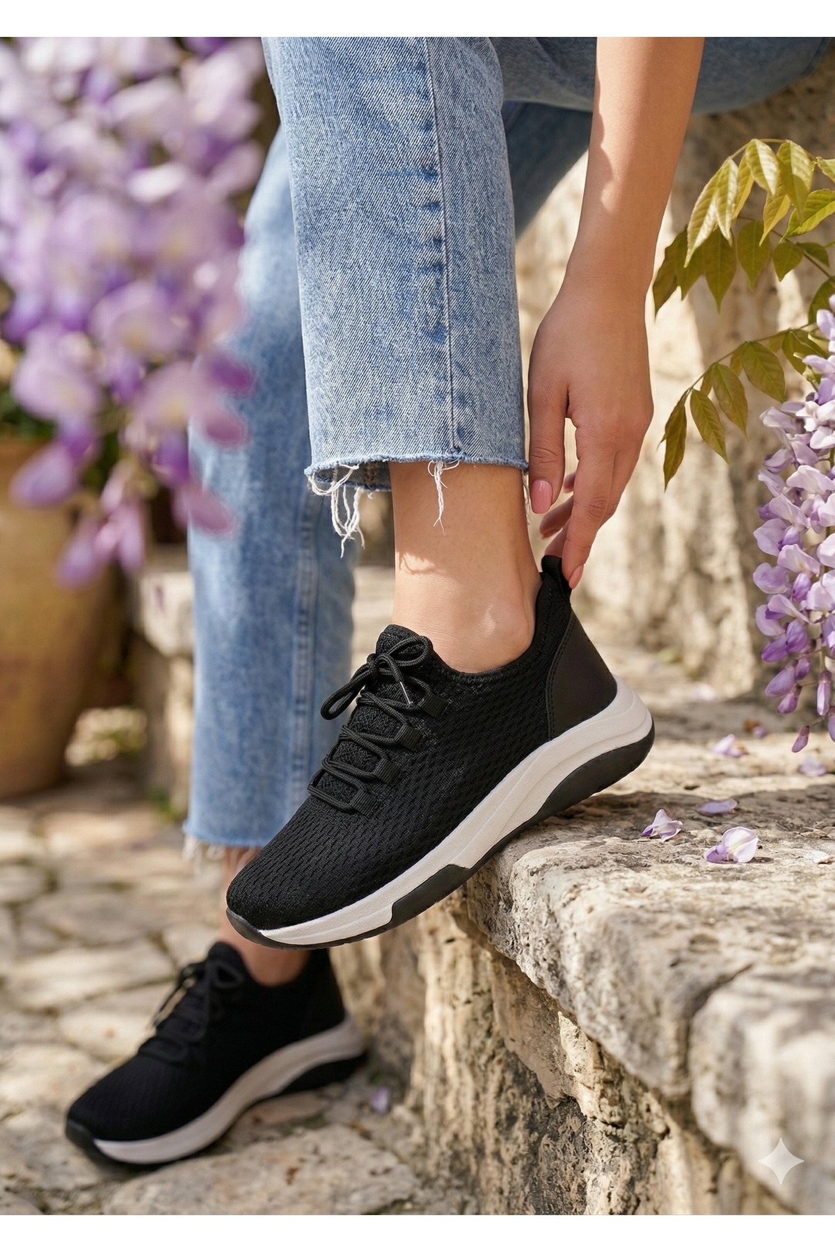 Siyah Esnek Örme Rahat Taban Sneaker