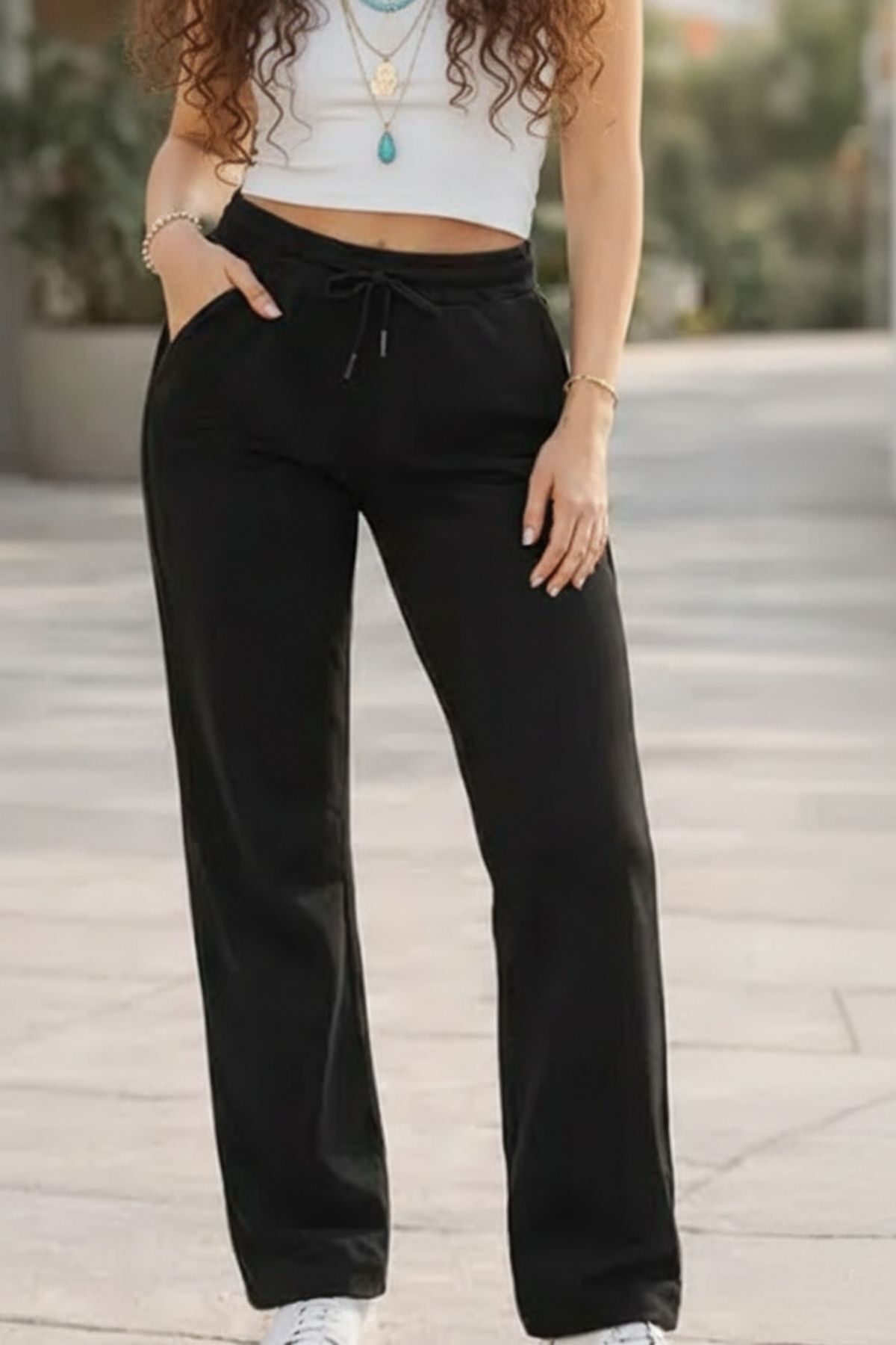 Kadın İki İplik Oversize Düz Paça Model Eşofman Altı 